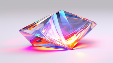 Poster - 3D illustration of holographic crystal made of glass with chromatic aberrations. Iridescent abstract background.