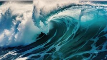 Beautiful View Of The Huge Breaking Wave Of The Sea. AI Generated Image