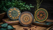 Indigenous pottery collection showcases rustic elegance with floral embroidery pattern generated by AI