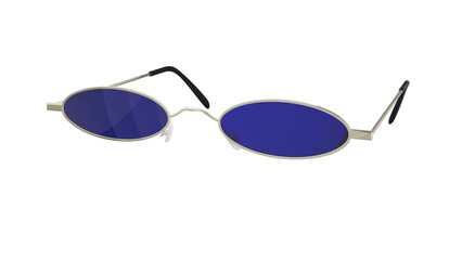 Wall Mural - Vintage oval sunglasses with blue lenses isolated on transparent and white background. Glasses concept. 3D render