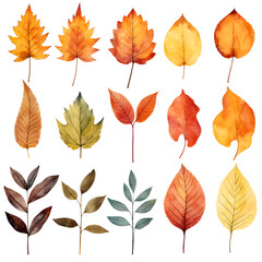 Wall Mural - a set of abstract autumn fallen leaves. watercolor.