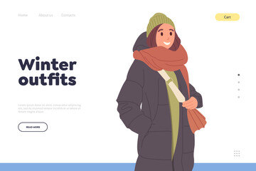 Sticker - Landing page design template offering winter outfit for woman, trendy fashion clothes collection