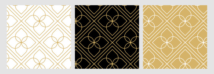 Aufkleber - Luxury gold background pattern seamless geometric line floral circle abstract design vector set. Christmas collection.	
