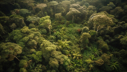 Poster - Green forest landscape with mountain range and yellow bush growth generated by AI