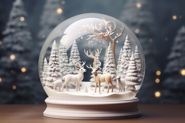 Wall Mural - Christmas snow globe with animals inside. Generative AI