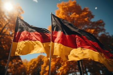 Dynamic German Flag Fluttering in the Clear Blue Sky
