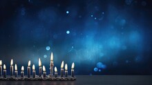 Hanukkah Jewish Holiday, Hannukah, Candles On The Blue Background