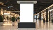 Digital media blank black and white screen modern panel signboard for advertisement design in shopping centre gallery, mockup with blurred background, digital kiosk