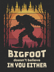 Bigfoot poster. Print design projects bigfoot placard recent vector adventure template with place for text