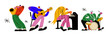 © Limpreom - Cartoon retro musical characters in the style of the 90s. people play musical instruments.