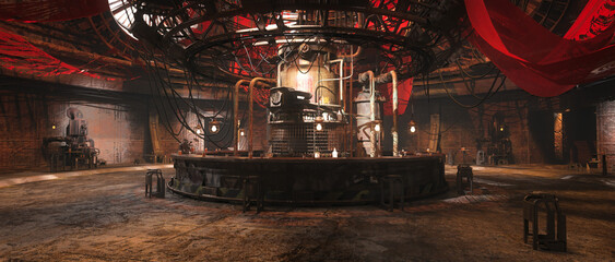 Poster - Grungy futuristic fantasy cyberpunk bar. Cinematic 3D rendering.