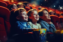 Group of children sitting in movie theater. Perfect for illustrating joy of watching movies with friends.