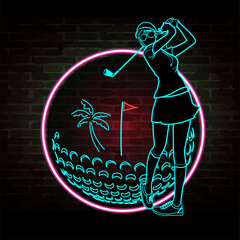 Sticker - female golfer neon lights