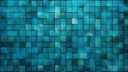 Wall Mural - cyan mosaic square tile pattern, swimming pool tiled background
