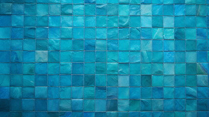 Canvas Print - cyan mosaic square tile pattern, swimming pool tiled background