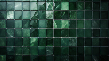 Canvas Print - dark green mosaic square tile pattern, tiled backgrounds