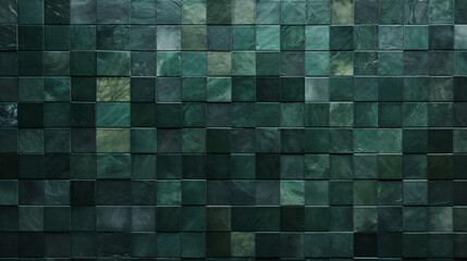 Canvas Print - dark green mosaic square tile pattern, tiled backgrounds