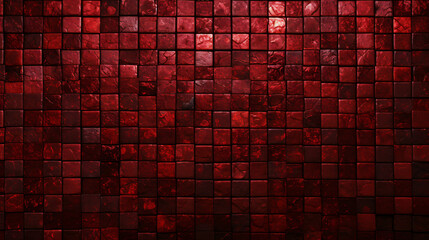 Canvas Print - maroon mosaic square tile pattern, dark red tiled background