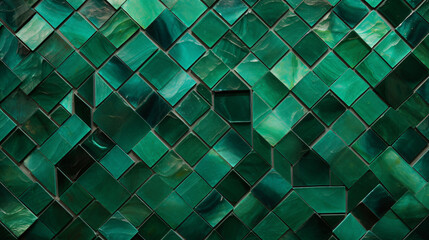 Wall Mural - emerald green mosaic square tile pattern, tiled background