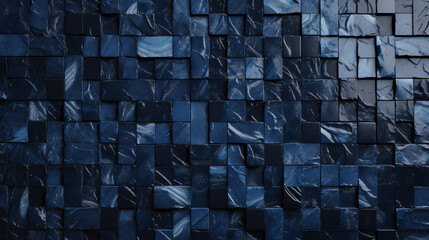 Wall Mural - navy blue mosaic square tile pattern, tiled background