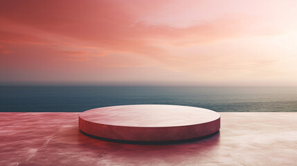 Wall Mural - round marble platform on ocean sunset background