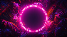 Pink Circles Neon Light, Tropical Jungle Floral Background