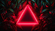 © HY - Red triangle neon light, tropical jungle floral background