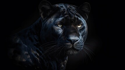 Wall Mural - front view of panther on dark background predator series digital art