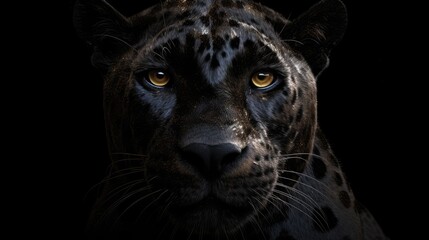 Wall Mural - front view of panther on dark background predator series digital art