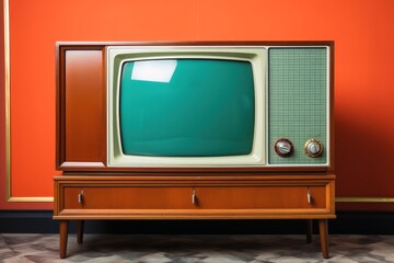 Wall Mural - A vintage television in front of a wall.