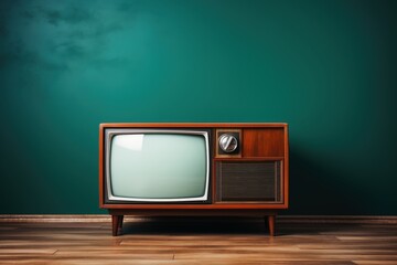 Wall Mural - A vintage television in front of a wall.