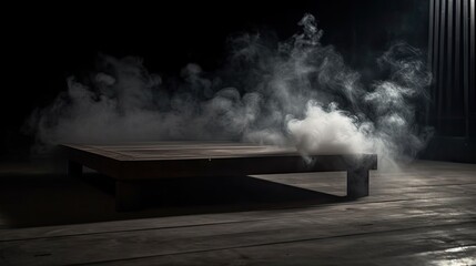 Wall Mural - Storm in the Dark Smoke over the Floor Concrete Platform Podium with Smoke, generative ai