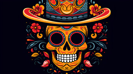 Wall Mural - Illustrations of Mexican skulls decorated with makeup, tattoos and flowers. Skulls decorated with flowers for Halloween and the day of the dead.