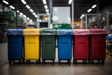 Wall Mural - Garbage containers for waste sorting. Background with selective focus and copy space