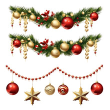 A Set Of Christmas Garlands Isolated On A Transparent Background, Generative Ai