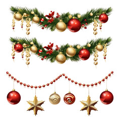 a set of christmas garlands isolated on a transparent background, generative ai