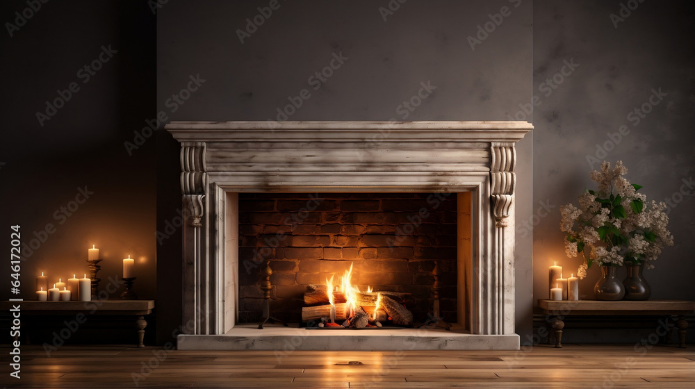 Cozy evenings by the fire: Inviting traditional fireplace with roaring ...