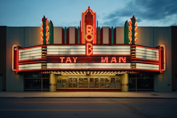 Wall Mural - a retro movie theater marquee with a modern twist, showcasing a blend of old and new in cinema. gene