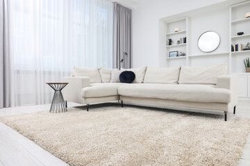 Poster - Fluffy carpet and stylish furniture on floor indoors