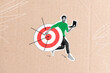 © deagreez - Creative composite photo abstract collage of purposeful happy man hold laptop darts disk hurry running isolated on paper background