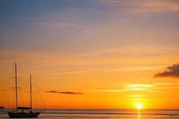 Wall Mural - オレンジ色の夕焼けの美しい空と雲の風景。グラデーションする空の色