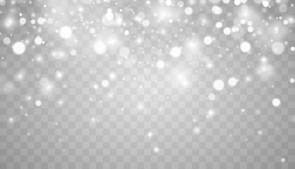 Wall Mural - White png dust light. Bokeh light lights effect background. Christmas background of shining dust Christmas glowing light bokeh confetti and spark overlay texture for your design.