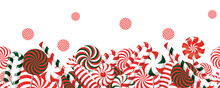 The Border Is A Sweet Christmas Candy. Lollipop On A Stick. Festive Sweetness. Caramel Candies. Sweet New Year's Dessert.