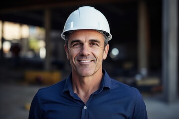 Smiling portrait of a happy male british developer or architect working on a construction site