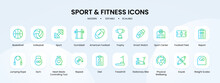 Sport And Fitness Icon Collection With Blue And Green Gradient Outline Style. Sport, Fitness, Health, Gym, Diet, Exercise, Weight. Vector Illustration