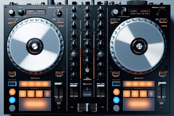 Fototapete - DJ mixer, DJ controller, Top view.