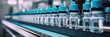 Medical vials on production line at pharmaceutical factory, Glass bottles production line, Medical concept.