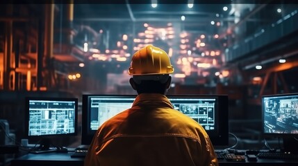 Aufkleber - Engineer are working control machine on Big Screen monitor computer in industrial plant.