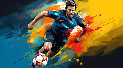 Wall Mural - soccer player with ball on abstract colorful background