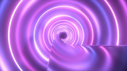 Wall Mural - Inside Futuristic Neon Ultraviolet Ring Tunnel Twisty Reflection Road - Abstract Background Texture